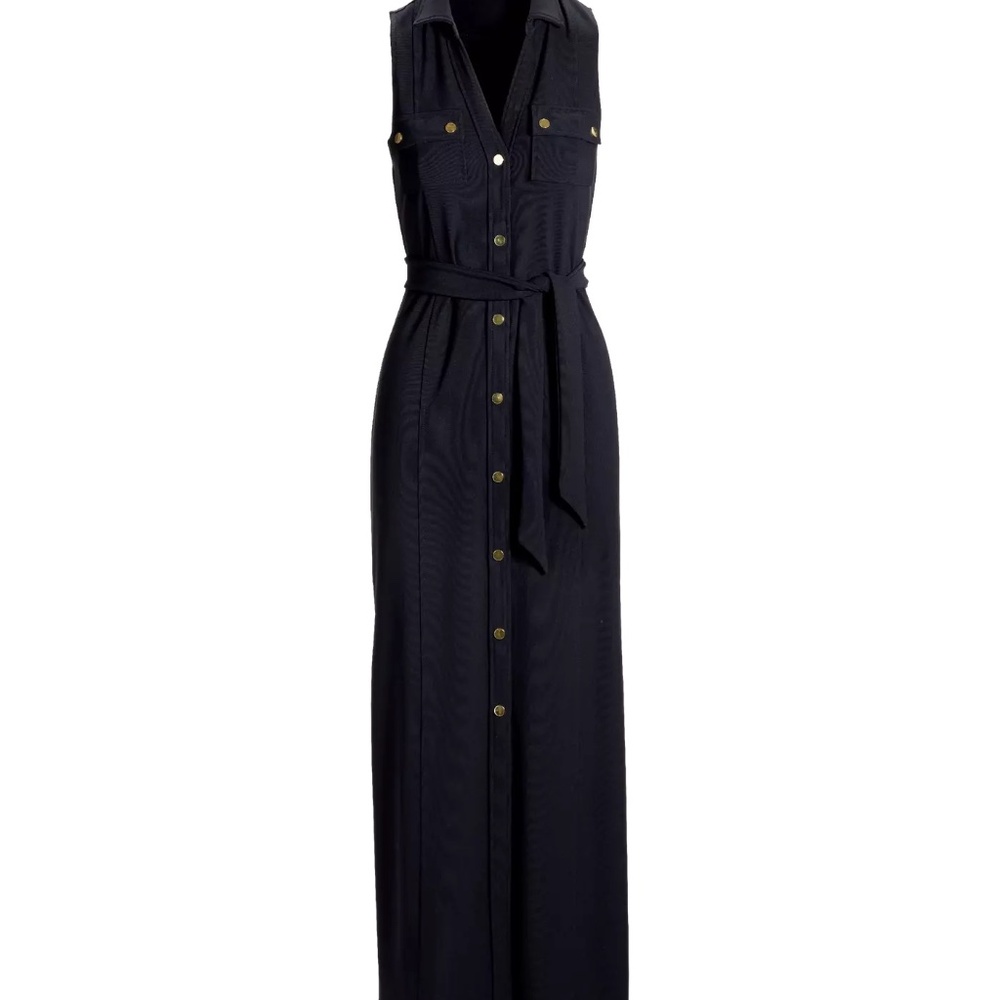 Boston Proper Black Beyond Travel Belted Side Slits Maxi Dress Sz S 6-8 - Picture 2 of 14